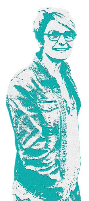 Side profile of smiling female in a jean jacket