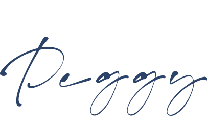 Signature in blue ink that reads, 'Peggy'